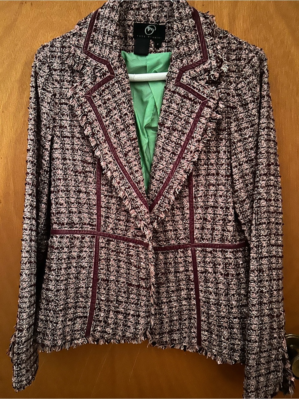 True Meaning Purple and White Tweed Blazer with Contrast Trim